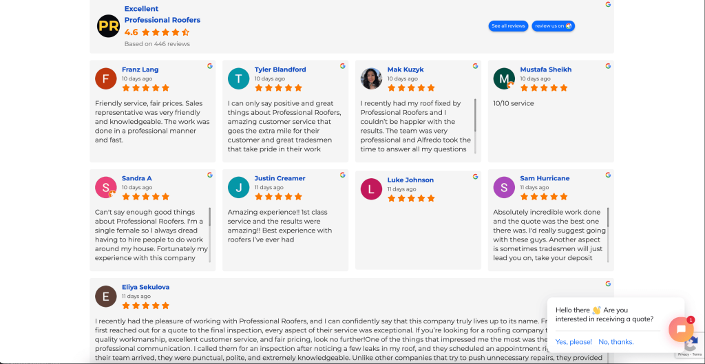 Google Review section of a website