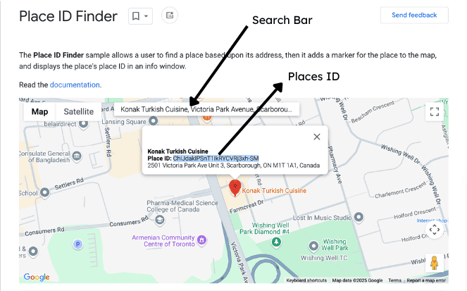 Google Places ID section from Google website